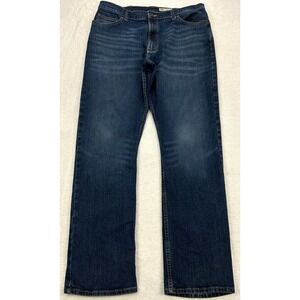 Wrangler Jeans Men 36x34(32) Blue Denim Whisker Straight Fit Cowboy Western READ